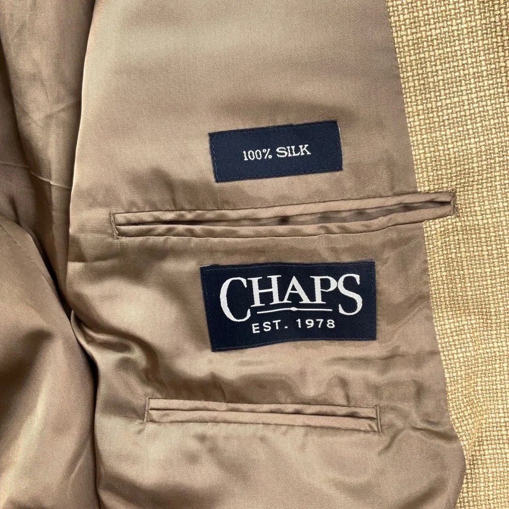 Chaps 1978 Blazer Men 42L Tan‎ Gold Woven Texture Silk Luxury Classic Jacket
